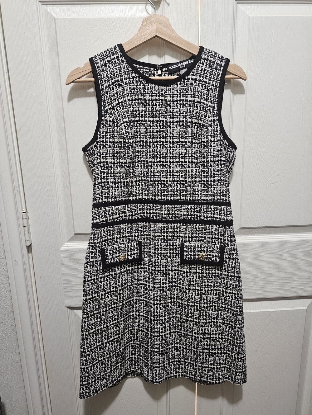 Karl Lagerfeld Black and White Tweed Sheath Dress